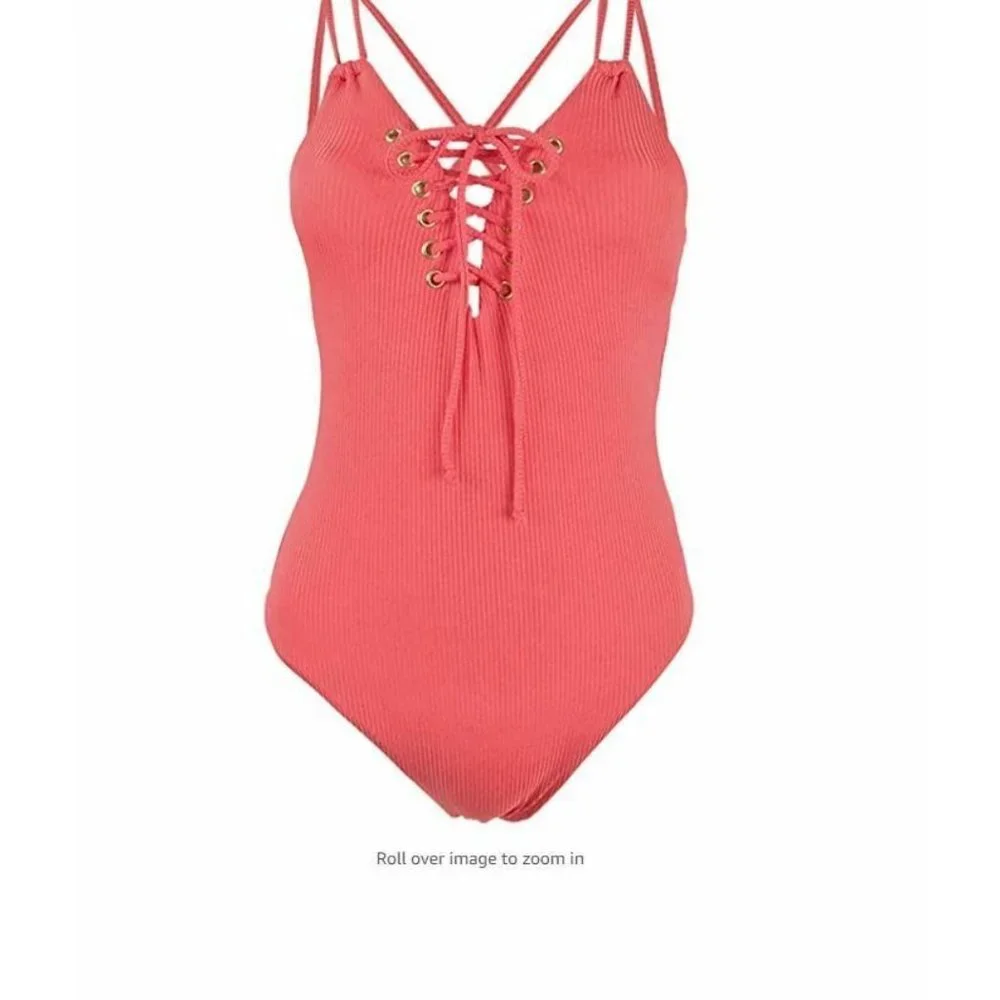 Hula Honey S Pink Lace Up Swimsuit One Piece